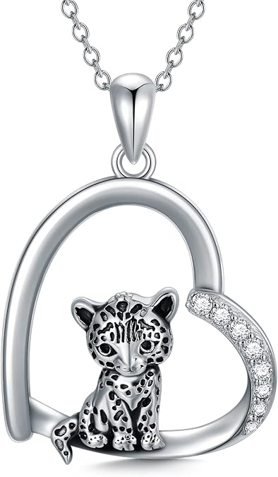 PROESS Sterling Silver Animal Necklace Leopard/Lion/Otter Necklace for Women Friends Animals Pendant Jewelry Mothers Day Gifts