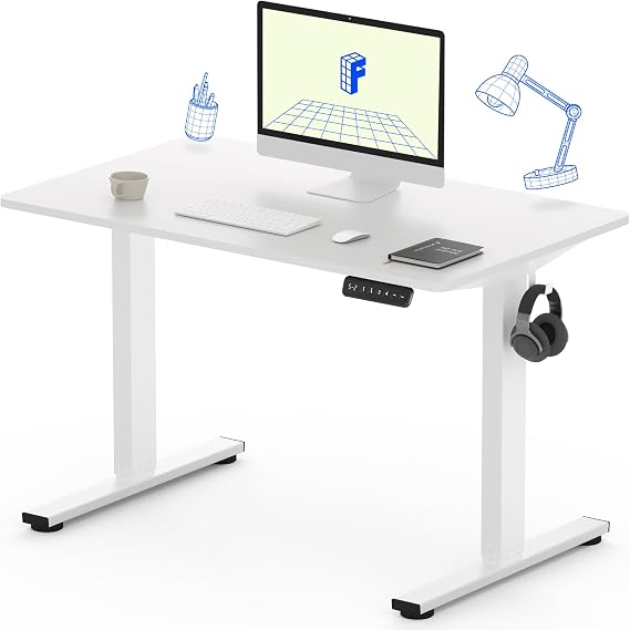 FLEXISPOT ONE PIECE Electric Standing Desk Height Adjustable Sit Stand Up Desk with Memory Smart Panel (White Frame+White Desktop)