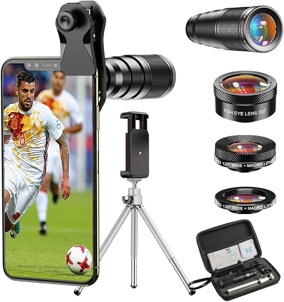 Apexel Cell Phone Camera Lens-22X telephoto Lens +25X Macro Lens+120° Wide Angle Lens+205°Fisheye 4 IN 1 Phone Lens Kit with tripods for iphone 11 pro huawei P30 Samsung and More