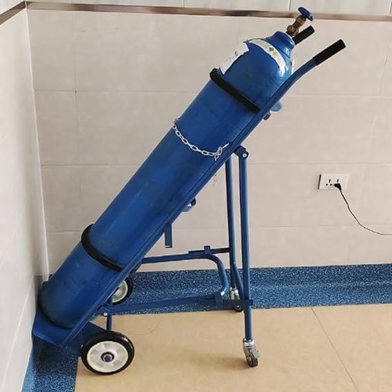 UrbanUp Oxygen Tank Holder Collapsible Portable Gas Cylinder Cart Trolley, Lightweight Rolling Oxygen Tank Cart Dolly for Hospitals, Large Durable Oxygen Tank Cart(Blue)