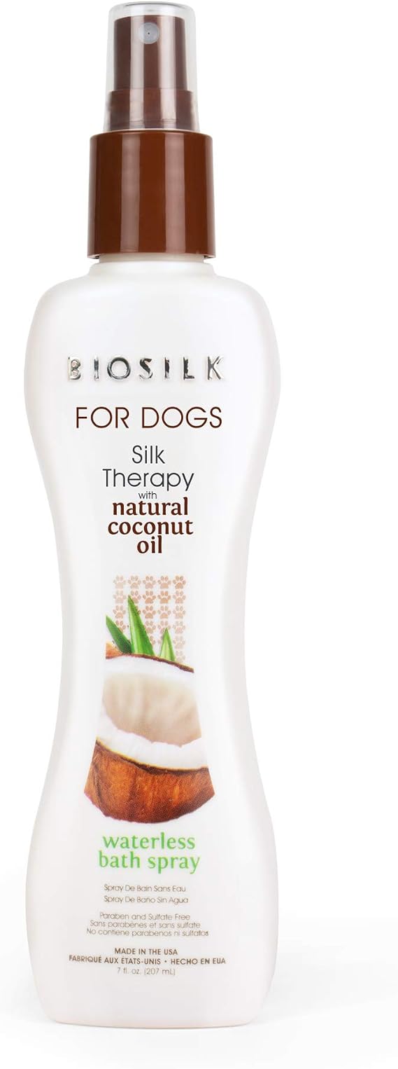 BioSilk for Dogs Silk Therapy Waterless Shampoo Spray, Coconut Oil, 7 Fl Oz