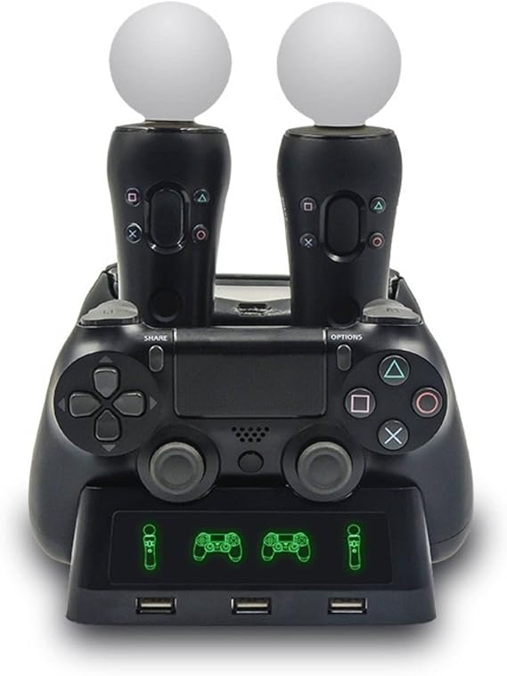 Controller Charger, Multi-Functional Dual USB Charging Dock Controller Charging Station with Green and Red Indicator Light for/Move/VR Controller.