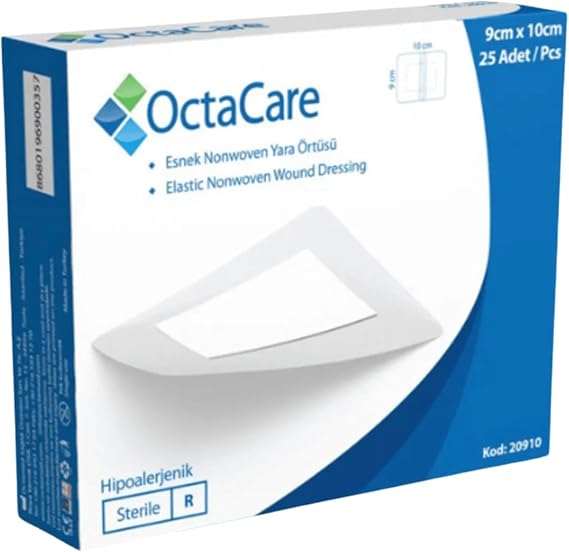 OctaCare Yapışkanlı Yara Örtüsü, Elastik Nonwoven Yara Bandı, Steril, Hipoalerjenik, 9cm x 10cm, 25 Adet