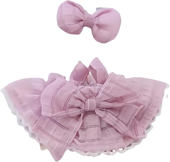 Clothes for Labubu, Spring Clothing for Big into Energy Labubu, 3 Piece Hat Purple Dress Outfit Set (Purple Dress & Bowtie Clips)
