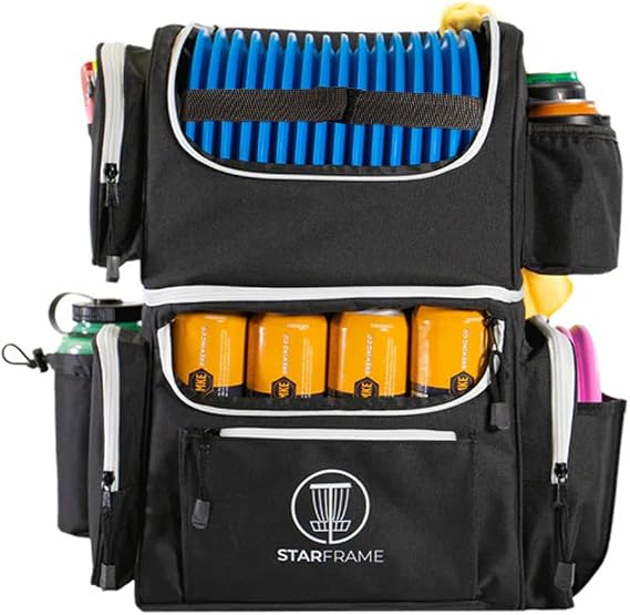 STAR FRAME Brick 3.0 Disc Golf Bag With Cooler | Large Insulated Built-in Cooler with 24-Can Capacity | 16-Disc Frisbee Golf Backpack | Light Durable Black Disc Golf Bag | Huge Storage & Putter Pocket