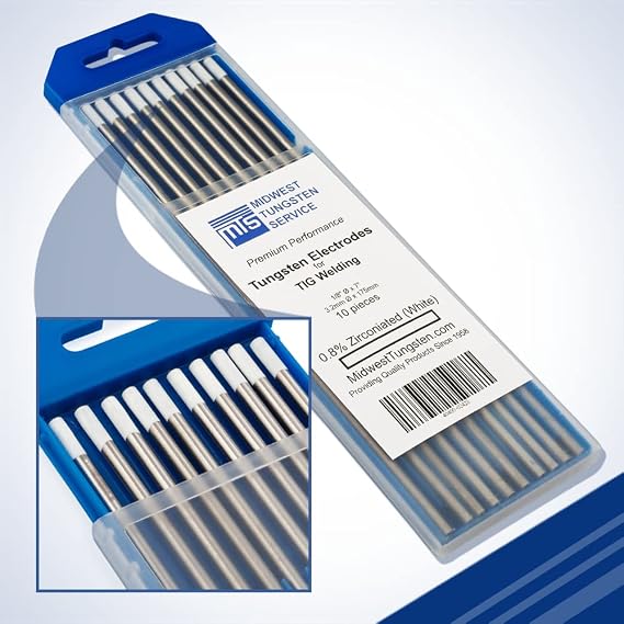 Midwest Tungsten Service White 1/8" TIG Tungsten Electrodes - 0.8% Zirconiated, 10-Pack (EWZ-0)