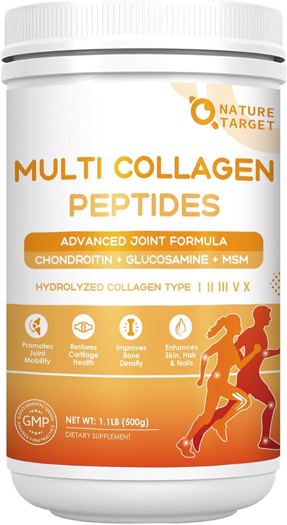 NATURE TARGET Multi Collagen Peptides Powder for Women Men, 50 Servings