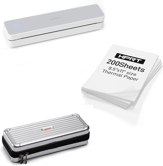 HPRT Portable Printer White& 200 Sheets Thermal Paper& Printer Case