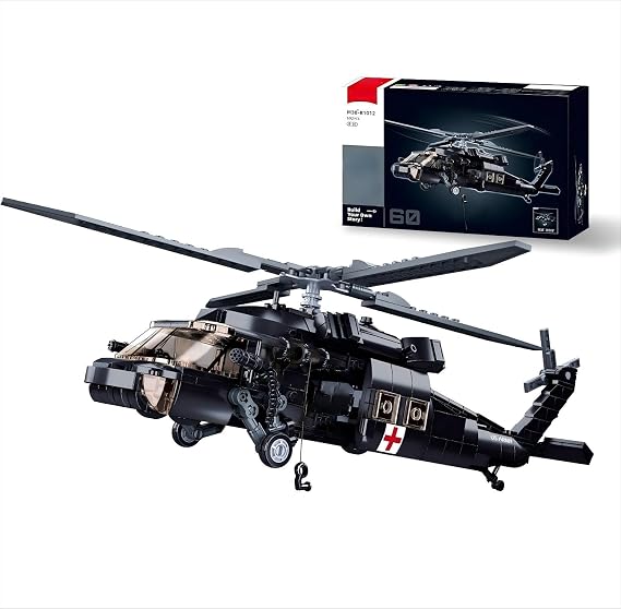 UH-60 Black Hawk Helicopter Military Set, Army Airplane Building Bricks, Rescue Helicopter Model Kits with 4 Soldier Minifigures, Gifts for 6-12 Year Old Kids, Compatible with Lego, 692 PCS