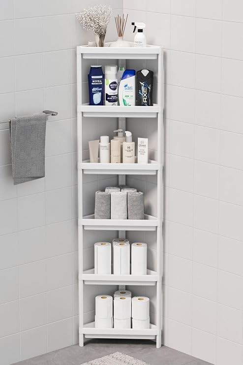 Mithra Life 6 Katlı Üçgen Plastik Beyaz Banyo Mutfak Rafı MIT1233