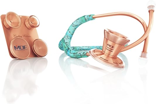 MDF Instruments Turquoise Rose Gold ProCardial Cardiology Stethoscope + MDF Pediatric and Neonatal Attachments with Clip