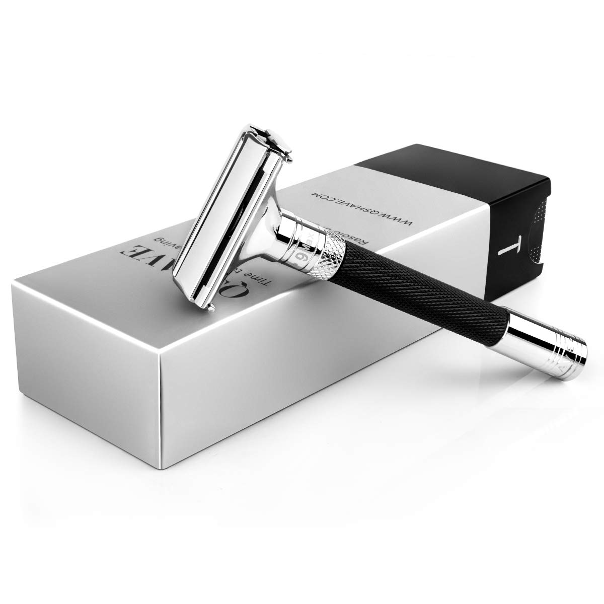 QSHAVE Parthenon Adjustable Double Edge Safety Razor V2.0 - Long Handle Butterfly Opening Razor for Men Women with 5 American Blades