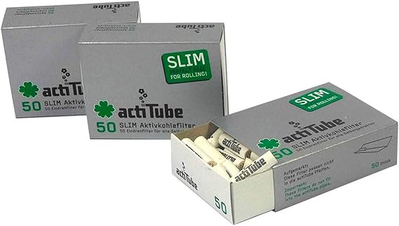150 actiTube Slim Activated Charcoal Filters (3 boxes of 50) Display 7mm roll-up filters in actiTube tune activated charcoal filter tips