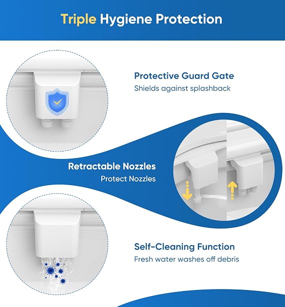 Non-Electric Bidet Attachment for Toilet Seat, Adjustable Fresh Cold Water Pressure, Stainless Steel Inlet