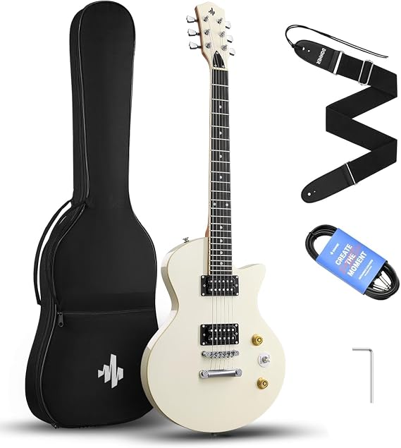 Donner DSC-128 Electric Guitar Beginner Kit, 39'' Solid Body with Bag,White