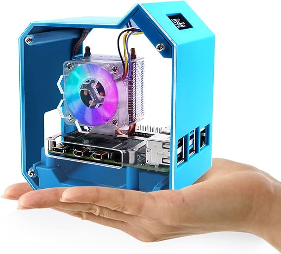 GeeekPi Mini Tower Kit for Raspberry Pi, Pi 4 Case with ICE Tower Cooler, 0.96'' OLED Module, RGB Cooling Fan, Heatsink,GPIO 1 to 2 Expansion Boardfor Raspberry Pi 4B
