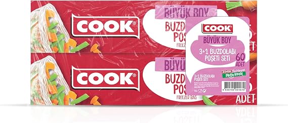 Cook Buzdolabı Poşeti 3+1 Ekonomik Paket Büyük Boy 30 x 45 cm, 60 Yaprak, 4 Paket