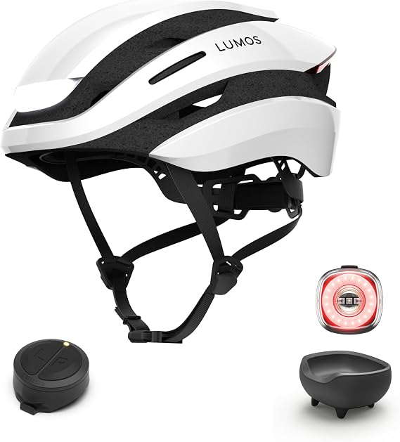 Lumos Ultra Helmet (Jet White,Non-MIPS,Size M-L) & Firefly Bike Light & Charging Cradle