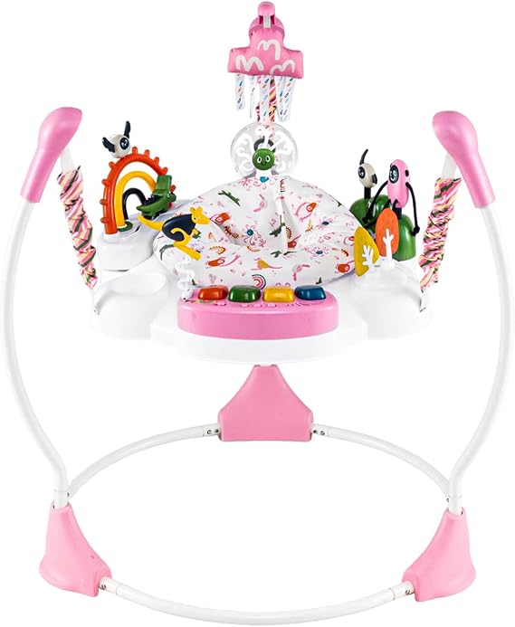 COSTWAY Baby Activity Center, Baby Jumpers & Bouncers with 360° Rotary Seat, Music, Lights, 3 Adjustable Heights, Interactive Toys, for Ages 6 Months + (Pink)