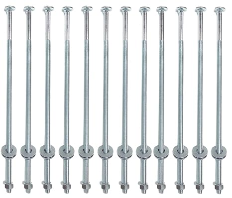3/8-inch x 10-inch Threaded Carriage Bolts Fasteners with Nuts and Washers - 12-Pack