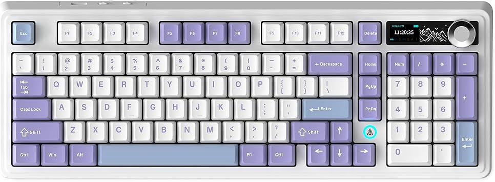 AJAZZ AK980 Mechanical Keyboard Gaming Keyboard with 1.14 Display and Buttons,8000mAh Battery,BT/2.4G/USB-C,South Facing RGB,Hot-Swap,FR4 Position Plate,5-Layer Padding