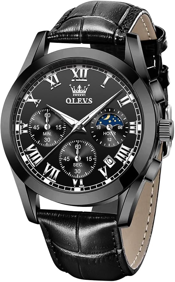 OLEVS Watch for Men Multifunctional Chronograph Analog Luxury Men Watch Brown Leather Large Dial Date Dress Luminous Waterproof Men Wrist Watch