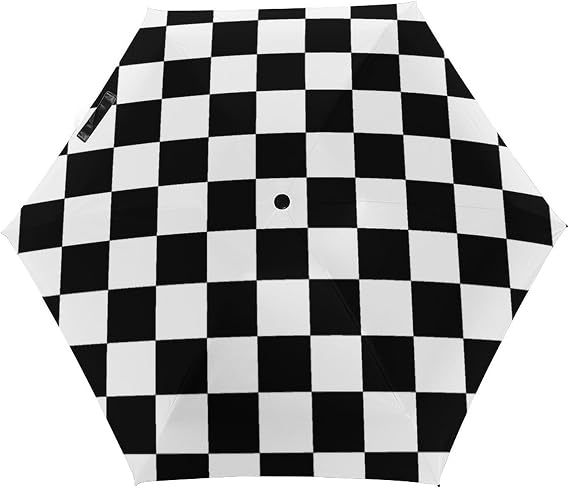Checkerboard Black White Checkered Travel Umbrella Compact Lightweight Portable Mini Umbrellas Auto Open Close Button