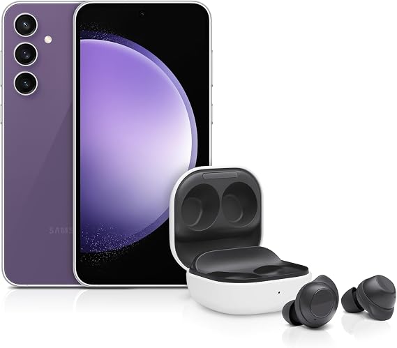 SAMSUNG Galaxy S23 FE Cell Phone (Purple) + $49.99 Buds FE (Graphite) 128GB Unlocked Android Smartphone w/ Long Battery Life and True Wireless Bluetooth Earbuds w/ Wing Tip Design, US Version, 2023