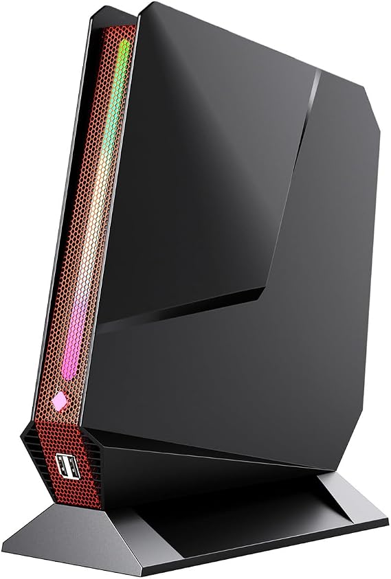 Mini Gaming PC, Intel Core i9-9980HK(8C/16T, up to 5.0GHz), GeForce GTX 1650 4G Mini Computer with RGB Lights, 16GB DDR4 512GB NVMe SSD, 2X HDMI + Type-C, WiFi 6E BT 5.3, 1G LAN, Windows 11 Pro, Black
