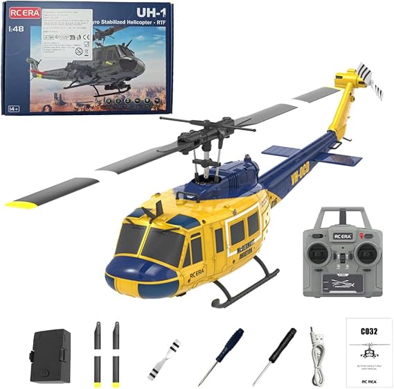 RC Helicopter for Adult, UH-1 Huey Remote Control Helicopter C032 1/48 Scale 2.4G 6CH RC Airplane Model, Indoor & Outdoor Games RC Flying Birthday Gifts - RTF