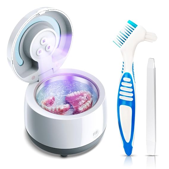 Dental Ultrasonic Retainer Cleaner Machine: 43kHz Dental Cleaning Pod - Deep Cleaning for Dentures, Mouth Guards, Aligners, Night Guards, Braces, Toothbrush Heads & Jewelry