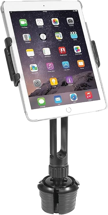 Macally Cup Holder Tablet Mount - Heavy Duty iPad Cup Holder Car Mount Stand or Tablet Holder for Car, Truck, and Vehicle - Fits Devices 3.5" - 8 Wide with Case - Adjustable iPad Holder for Car