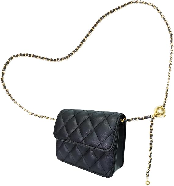 Mini Belt Bag - Synthetic Leather Quilted Crossbody Bag - Trendy Accessories - Black