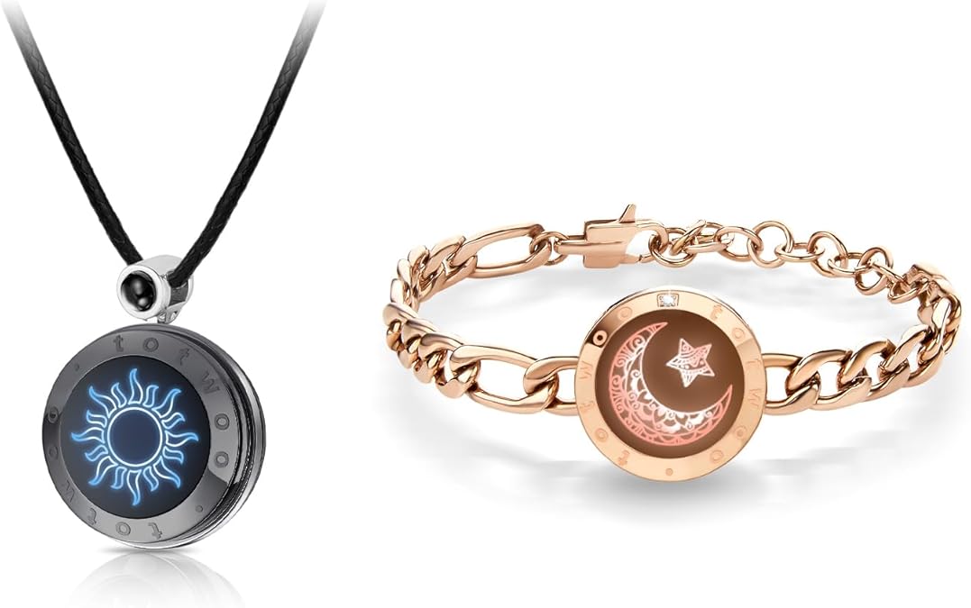 TOTWOO Smart Touch Bracelet & Necklace Set: Long Distance Touch Jewelry for Couples, Stylish Smart Set with Adjustable Rope Modern Stacking Gift for Women & Men