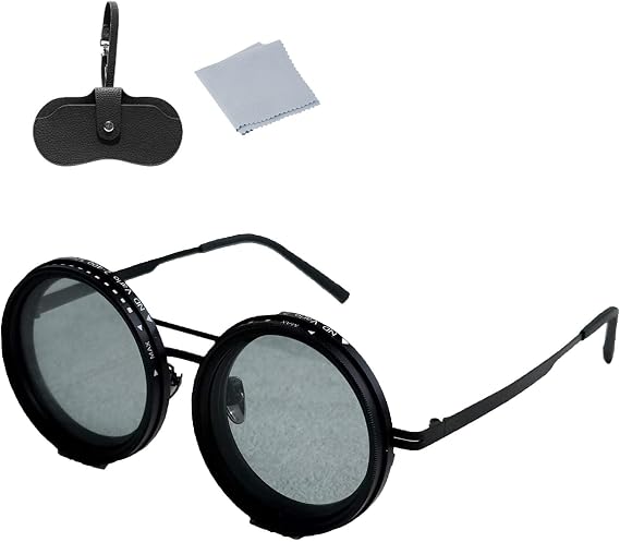 Lombell Adjustable Sunglasses, Adjustable Tint Sunglasses with Built-in ND Filter, 1-9 Gears Rounded Polarized Glasses