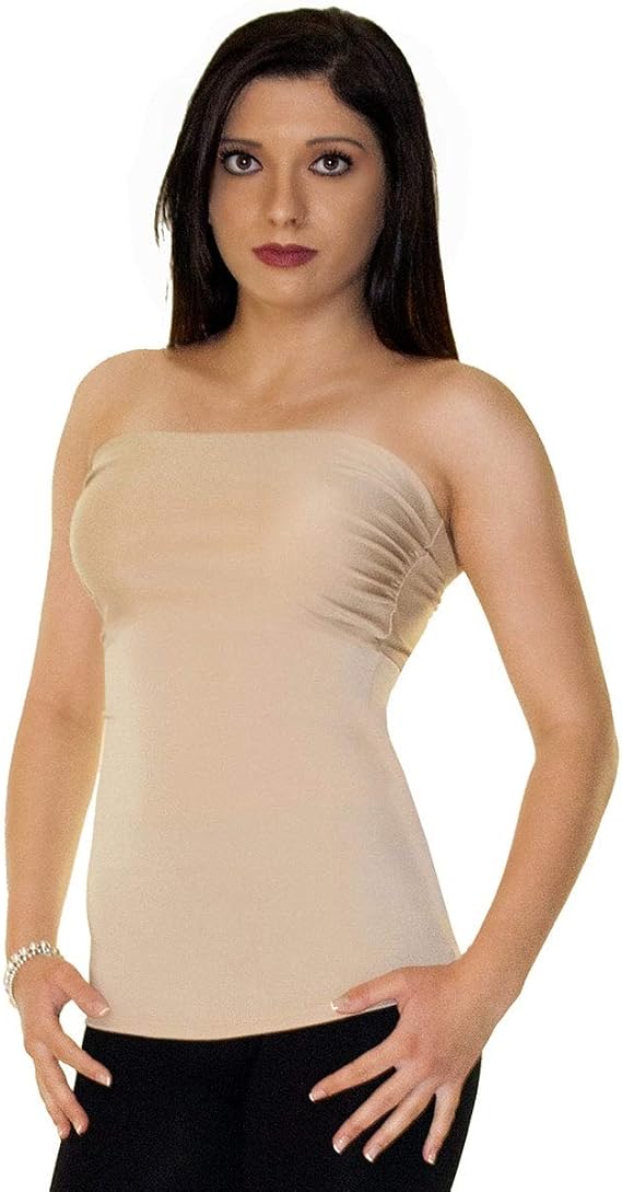 InstantFigure -Made in USA- Strapless Camisole Compression Top Body Shaper Bandeau Shapewear with Slimming Tummy Control