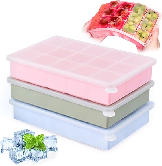 3 Pack Ice Cube Trays, Silicone Ice Cube Tray