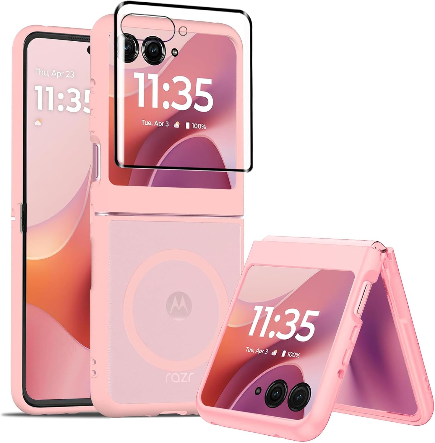 for Motorola Razr 2025 Magnetic Case,Moto Razr 2025 Phone Case Compatible with Magsafe,Slim Thin Shockproof Protective Cover with Screen Protector for Motorola Razr 2025,Pink
