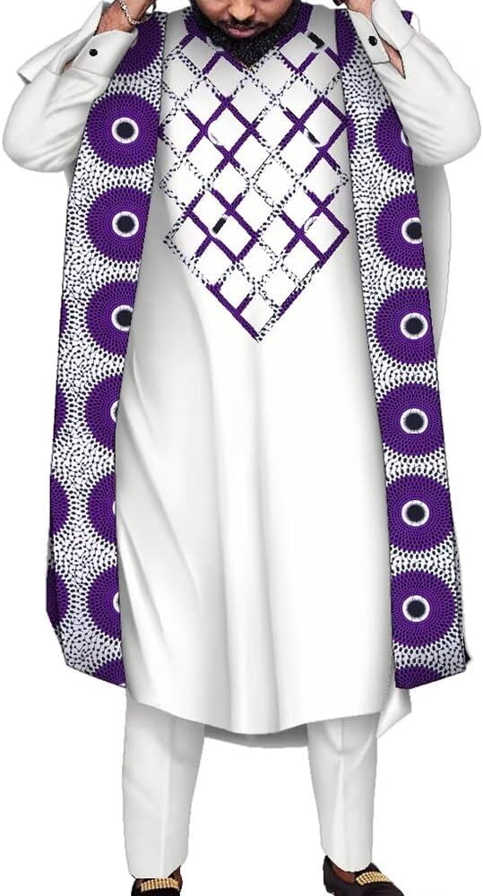 African Mens Clothing 3 Piece Set Nigerian Clothes for Men Dashiki Shirt and Trousers with Long Robe Coat African Suit