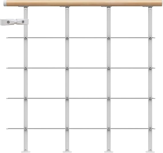 DOLLE Parapet Railing for Middle Bar Staircase Railing Starter Set 1 Metre Handrail Beech Painted Posts White (RAL 9016)
