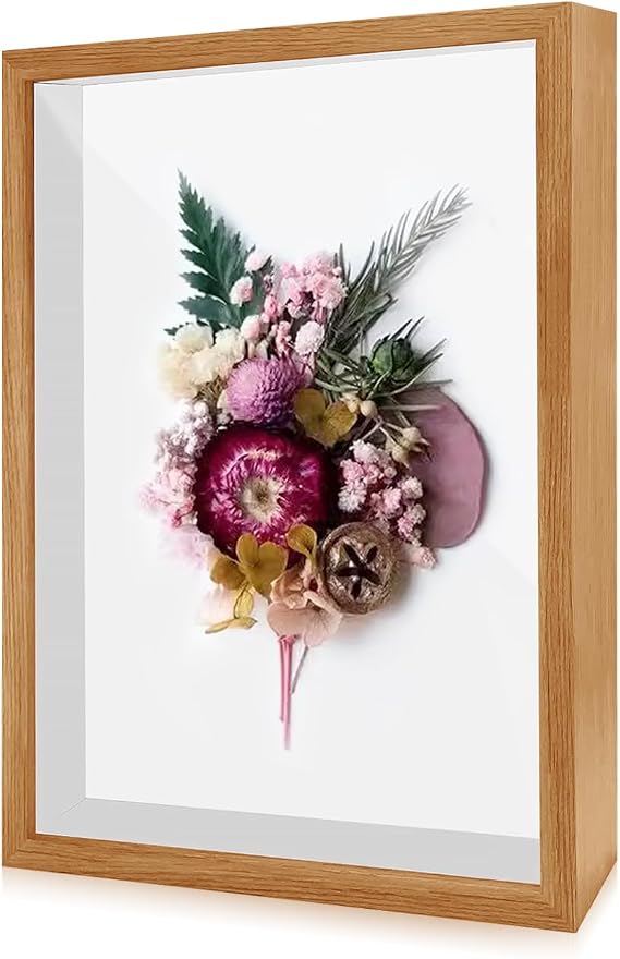 3D Shadow Box, 3D Picture Frame, 12 x 17 cm Deep Frame Display Box Wooden Deep Box Frame for Medal Flower Memorabilia Tickets Crafts(Khaki)