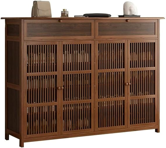Bamboo Shoe Cabinet with Doors, 4-Tier Shoe Storage Cabinet with Adjustable Shelves, Wooden Shoes Rack Shoe Organizer for Entryway, Hallway, Closet, Living Room