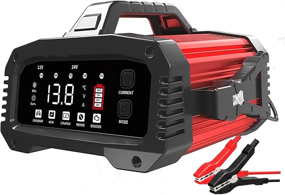 25A Battery Charger 12V / 24V for Lifepo4, Lithium Iron, AGM, Lead Acid Battery, 7-Stage Smart Trickle Car Battery Charger & Maintainer for RV, Motorcycle, Truck, Golf Cart, Boat, Over Charge Protect