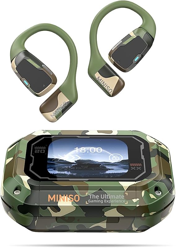 MINISO M98 Open Ear Bluetooth 5.4 Headphones with LED Display Screen - Wireless Earbuds with Earhooks for Running, Driving, Working - Green