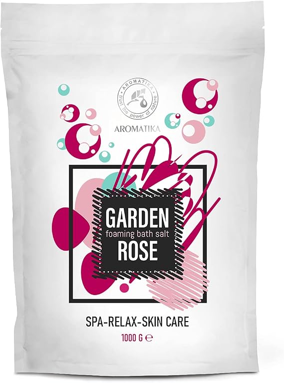 Foaming Bath Sea Salt Rose 35 Oz - 1000g - Bubble Bath Salts with Almond & Rosewood Essential Oil & Rosa Damascena Flower Extract for Bath Soak - Relaxing Bath - Aromatherapy Bath Salts