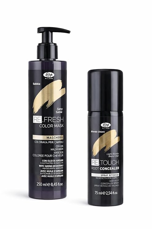 Lisap Milano Light Blonde Hair Color Care Bundle RE.FRESH Color Mask 250ml + RE.TOUCH Root Concealer Spray 75ml Enhances Light Blonde Tones & Instantly Covers Gray Roots