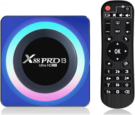 X88 PRO 13 Android 13 TV Box, 8K Ultra HD Streaming Media Player, RK3528 Quad-Core, 4GB RAM 32GB ROM, Dual WiFi 6 2.4G/5G, Bluetooth 5.0, RGB Light, USB 3.0 Set Top Box