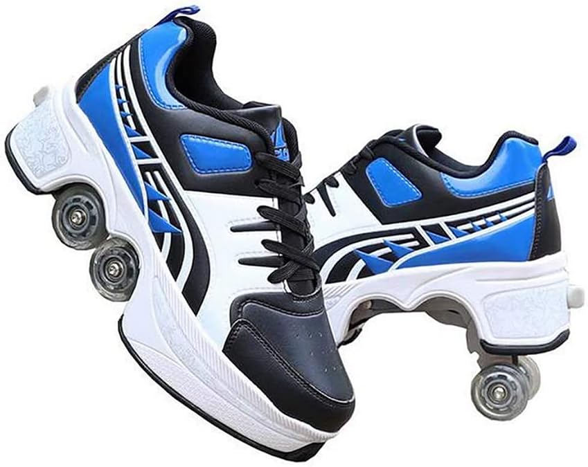 Roller Skate Shoes for Women & Men, 2-in-1 Deformation Roller Skates with Retractable Wheels Materials, Size 3.5-10, Unisex-Adults