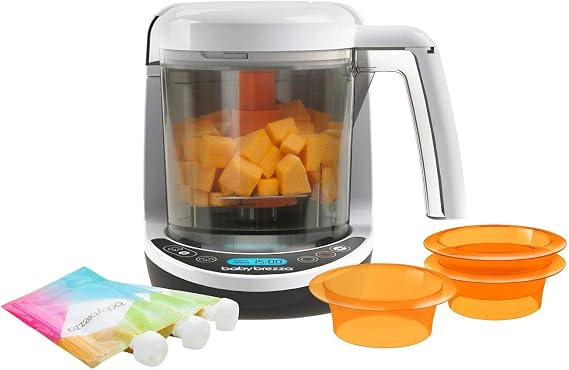 Baby Brezza One Step Food Maker, with 1 Baby Food Maker, 3 Reusable Food Pouches, 3 Easy-Fill Funnels, White