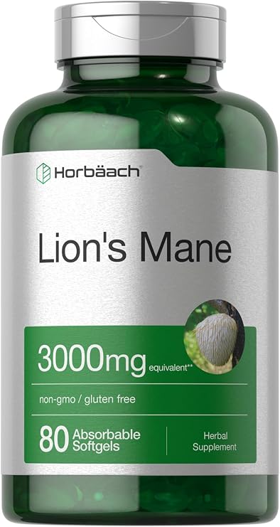 Horbaach Lions Mane Mushroom Supplement | 80 Softgel Capsules